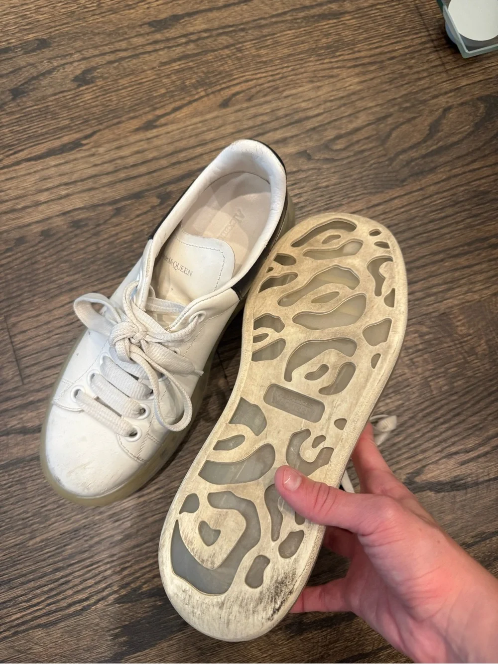Alexander McQueen Black and White women’s sneakers with transparent sole